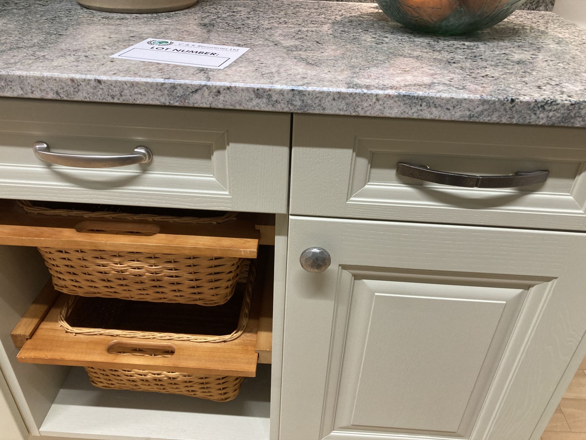 Sage green painted chimney and dresser kitchen display with extractor (range cooker NOT incl.) - Image 3 of 10