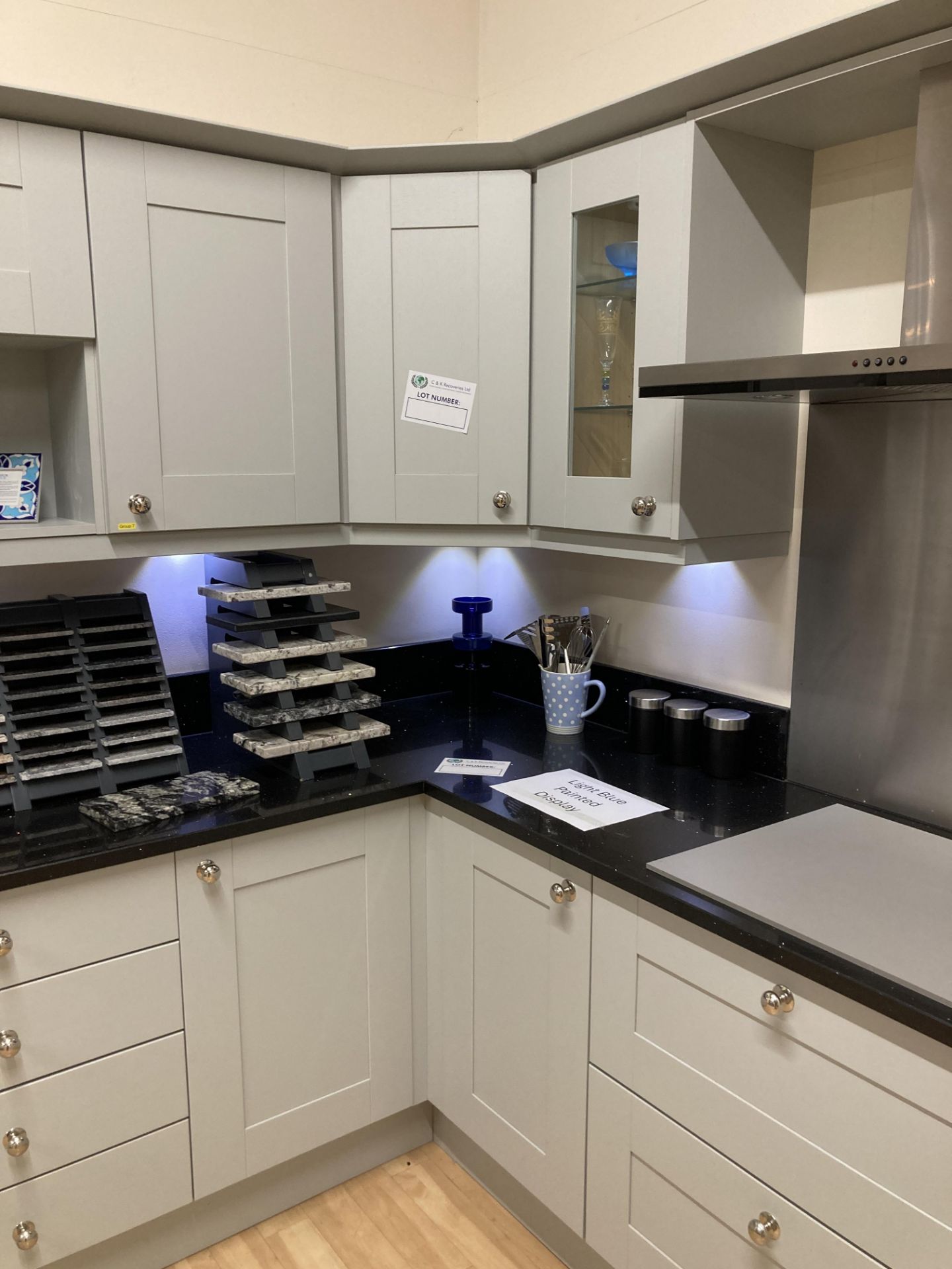 Light blue painted kitchen display with extractor - Image 6 of 13