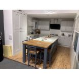 Light grey painted kitchen display with island, table & appliances (dishwasher, taps, tank NOT incl)
