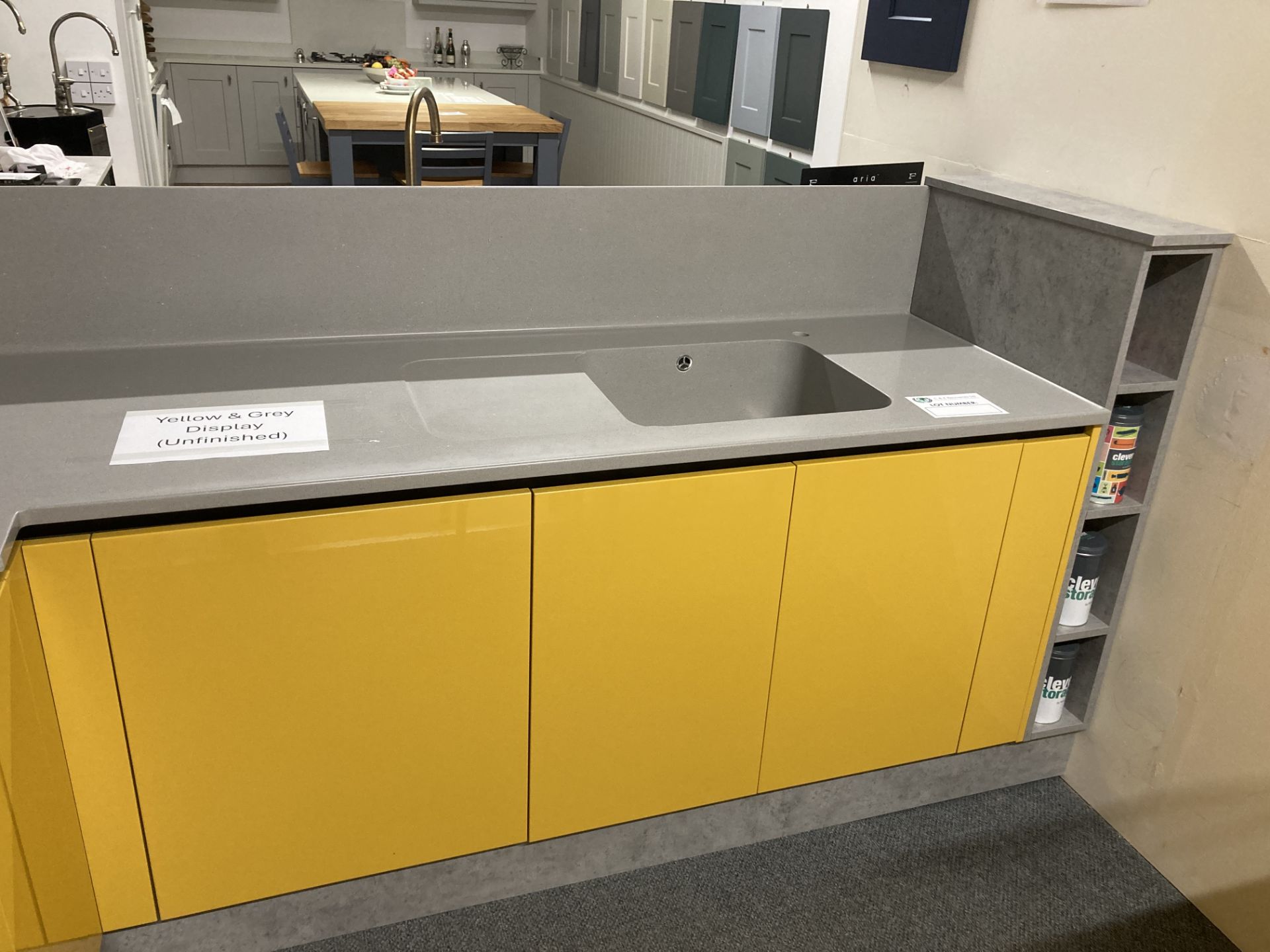 Yellow and grey unfinished display kitchen with appliance - Image 3 of 15