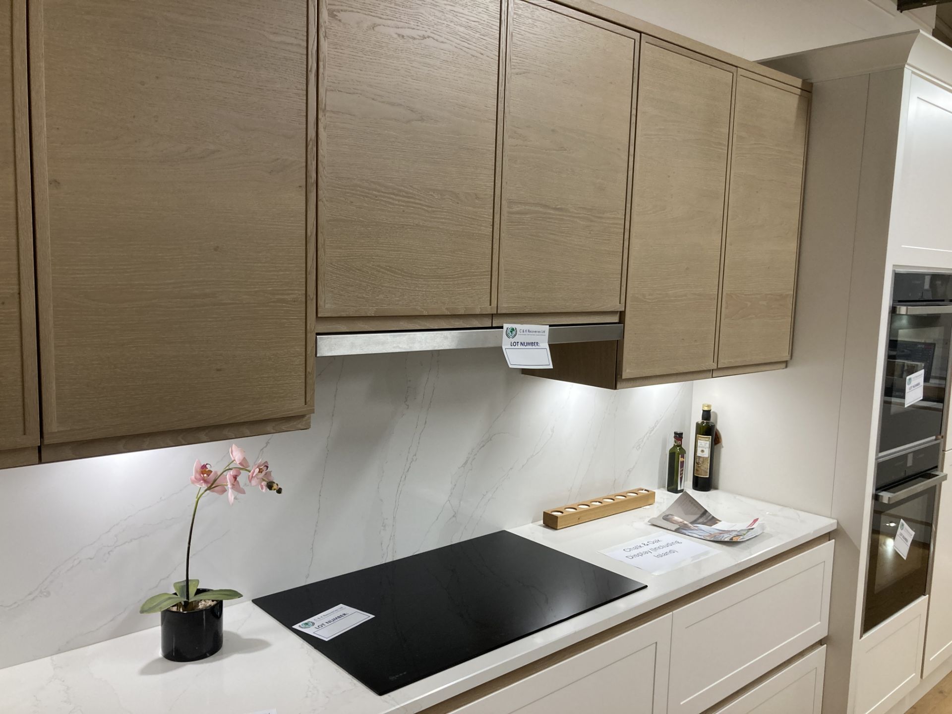 Chalk and oak kitchen display with island unit with appliances - Image 15 of 15