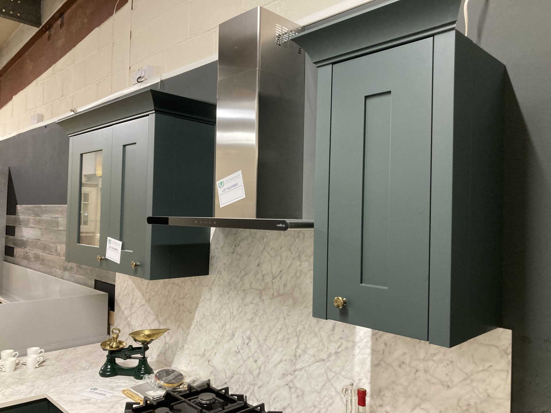 Teal painted kitchen display with appliances - Image 4 of 11