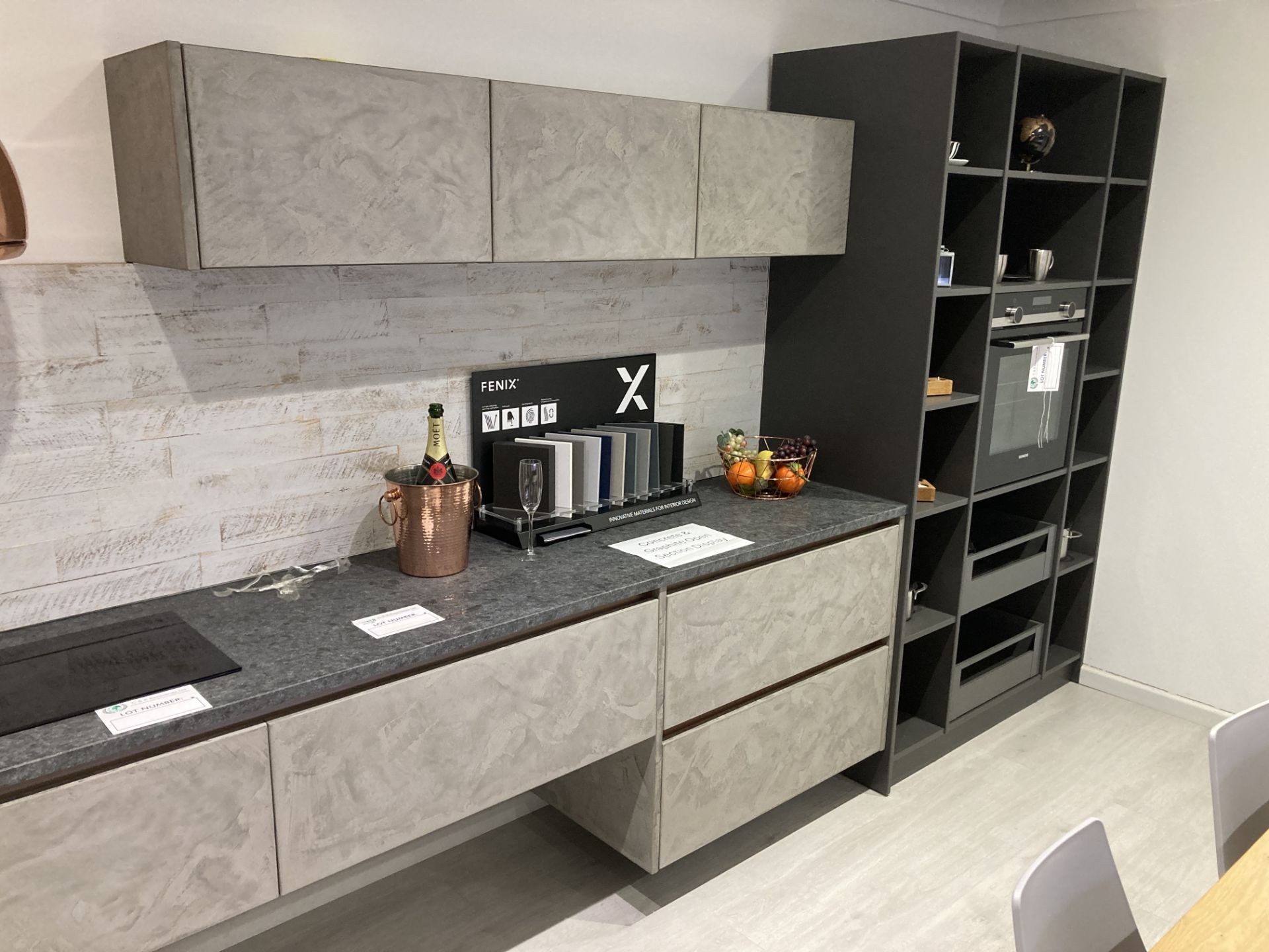 Concrete and graphite open section kitchen display with appliances - Image 2 of 11