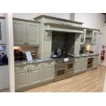 Sage green painted chimney and dresser kitchen display with extractor (range cooker NOT incl.)