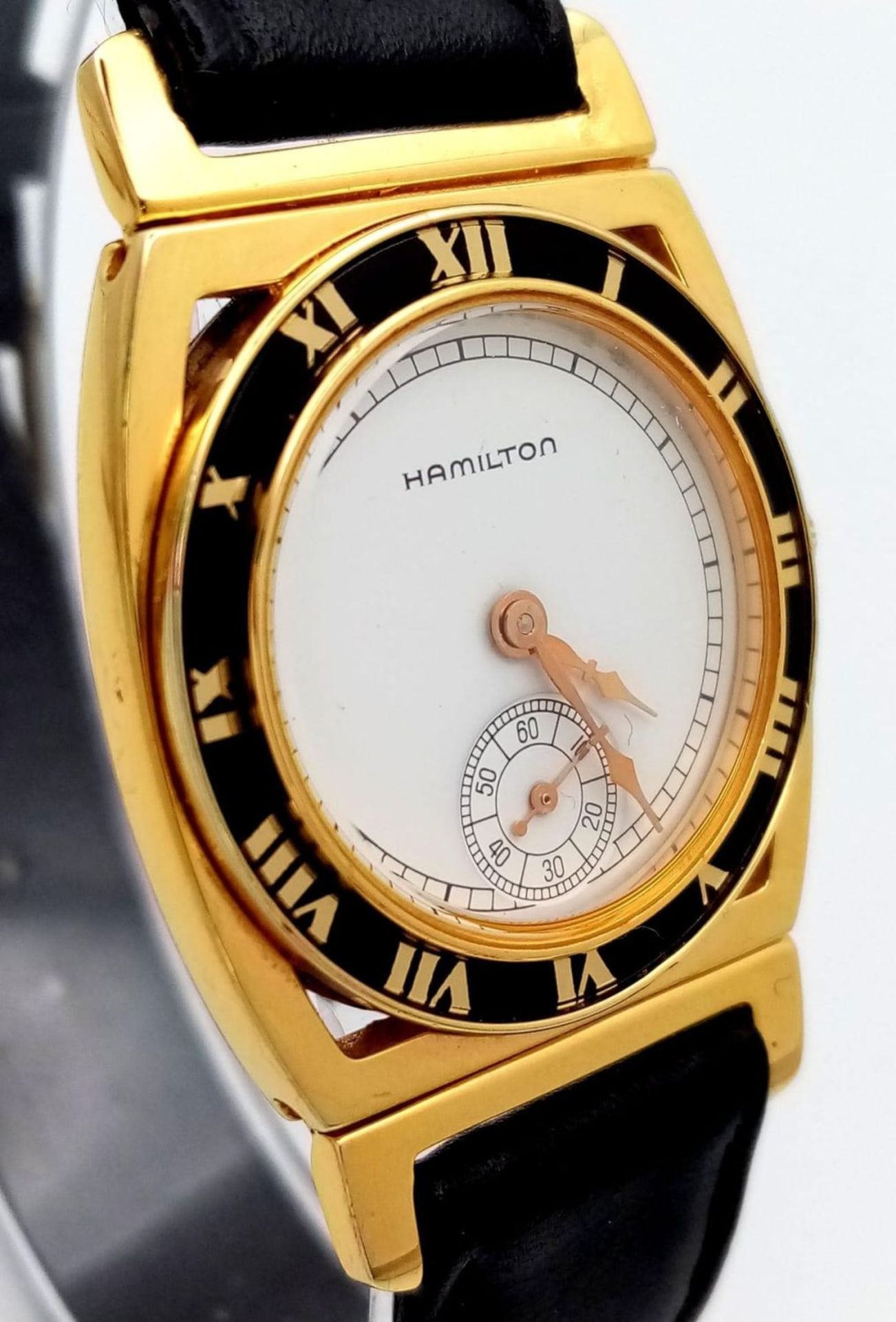 A Menâ€™s 1980â€™s Hamilton Piping Rock, 18 Carat Gold Electroplated, Second Dial Quartz Watch Being - Bild 2 aus 6