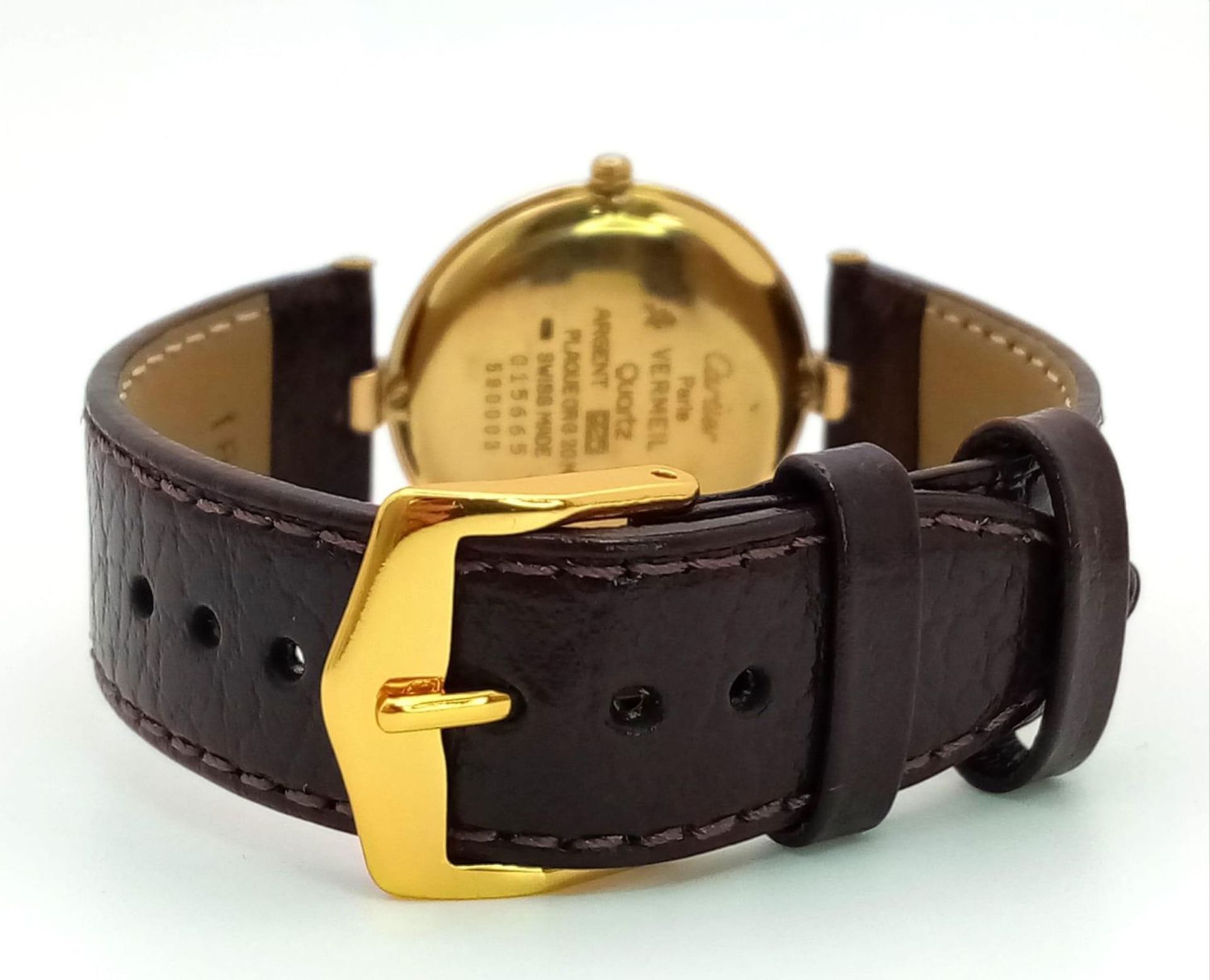 A Must de Cartier Quartz Gents Vermeil 925 Silver Watch. Brown leather strap. Vermeil case - 30mm. - Bild 5 aus 6