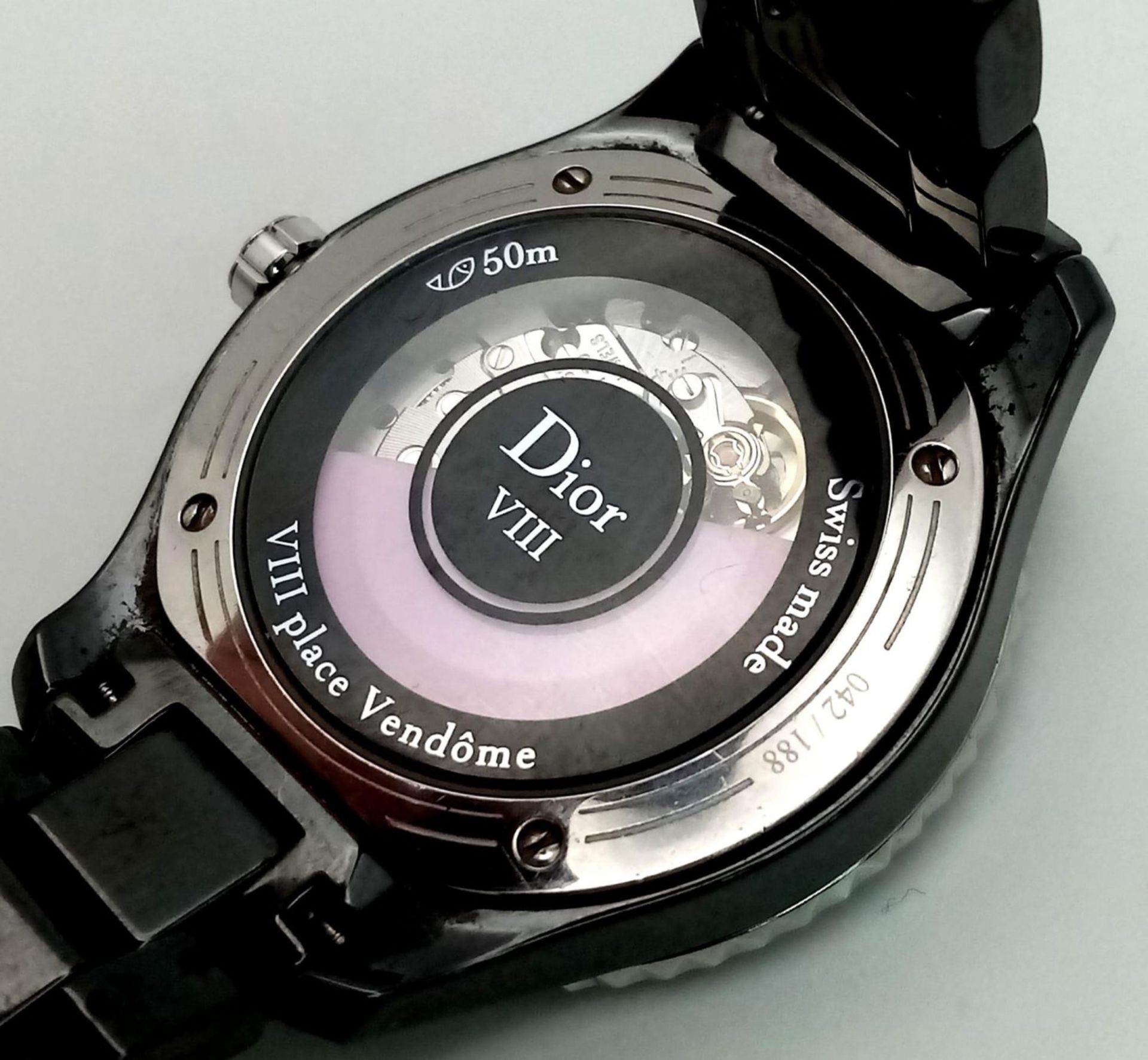 A Christian Dior VIII Automatic Ladies Watch. Black ceramic bracelet and case - 34mm. Black dial - Bild 8 aus 10