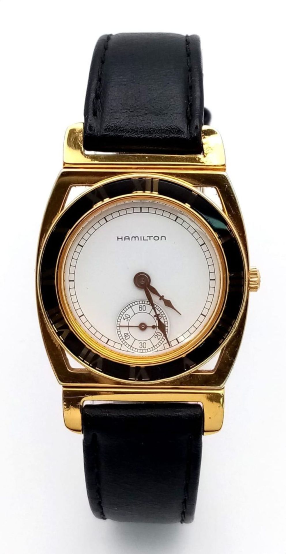 A Menâ€™s 1980â€™s Hamilton Piping Rock, 18 Carat Gold Electroplated, Second Dial Quartz Watch Being - Bild 3 aus 6