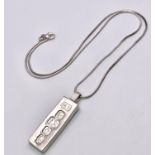 A Vintage, Hallmarked 1977 Jubilee Silver Ingot Pendant Necklace. 41cm Sterling Silver Rope Chain.