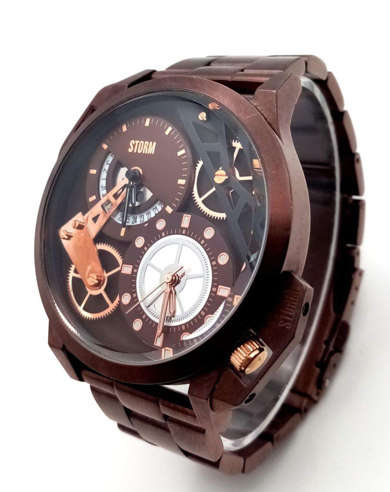 An Ex Display, Menâ€™s Dual Time Bronze Tone Quartz Watch by Storm. Replacement Batteries Fitted - Bild 2 aus 7