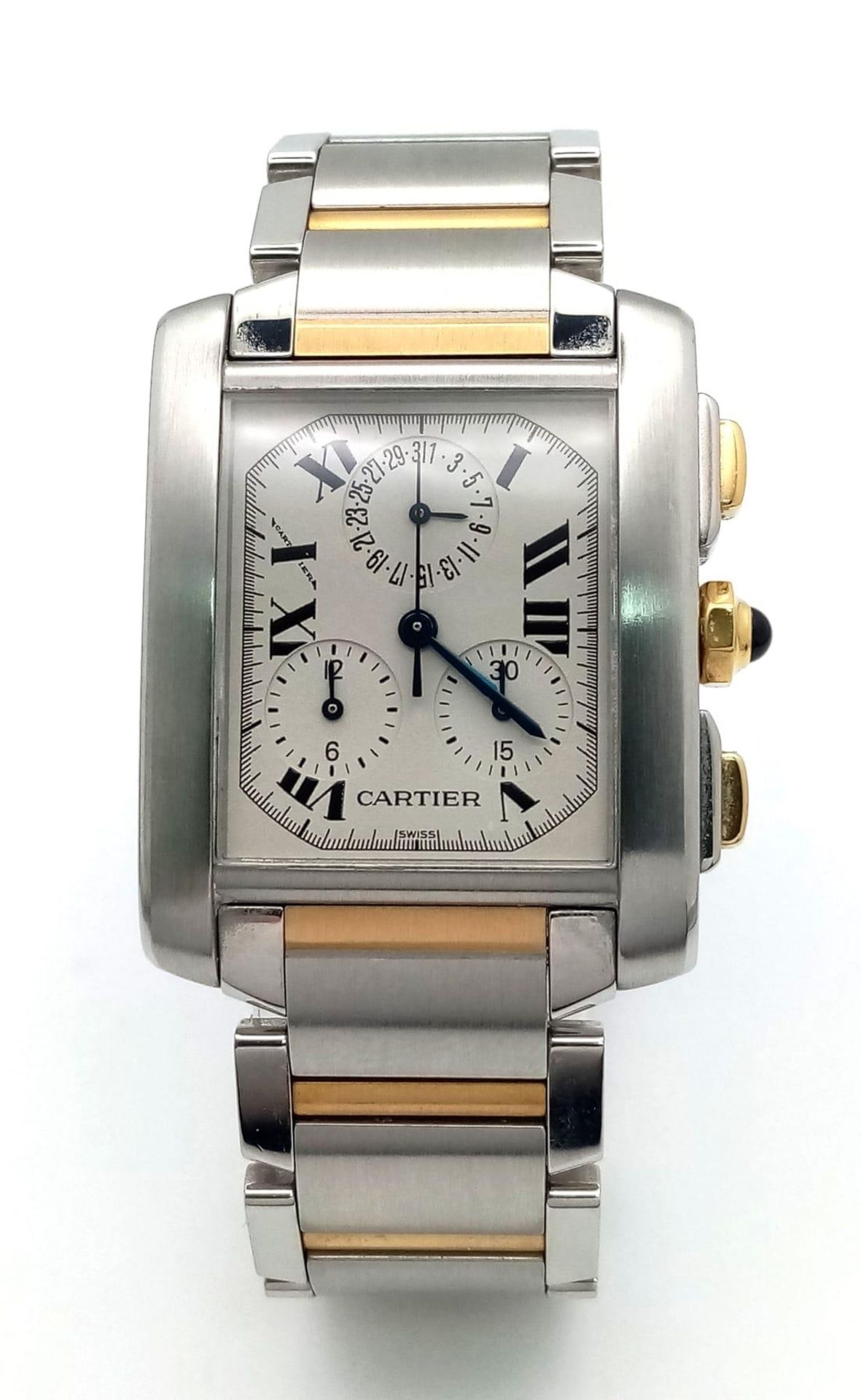 A Cartier Tank Francaise Bi-Metal Quartz Chronograph Gents Watch. 18k gold and stainless steel