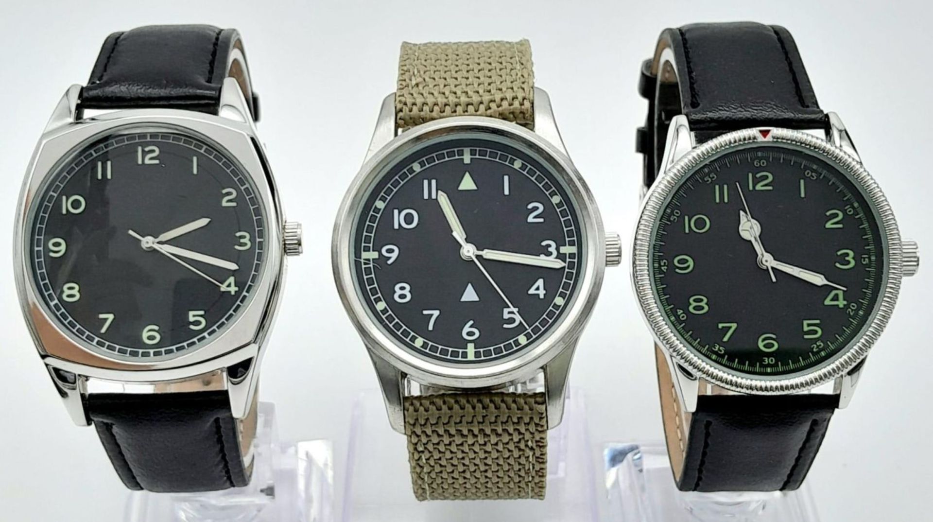 A Parcel of Three Military Homage Watches, Comprising; 1) 1940â€™s French Airforce Watch 41mm