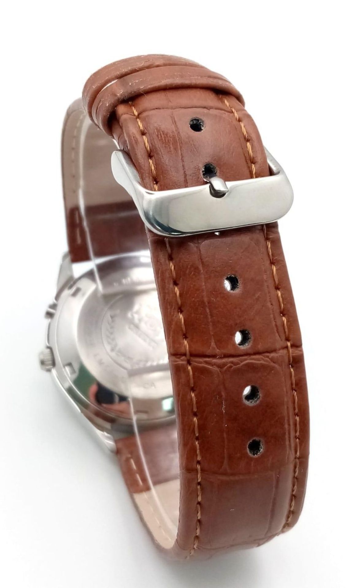 A Vintage Orient Day Pointer Automatic Gents Watch. Brown leather strap. Stainless steel case - - Bild 3 aus 4