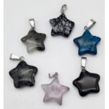 Six Different Gemstone Star-Shaped Pendants. Includes rose quartz and lapis. 3cm