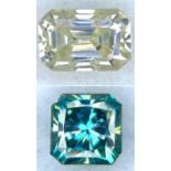 A Collection of 2 Moissanites Gemstones - 3.60ct blue and 2.840ct White Moissanite. Both with GLI