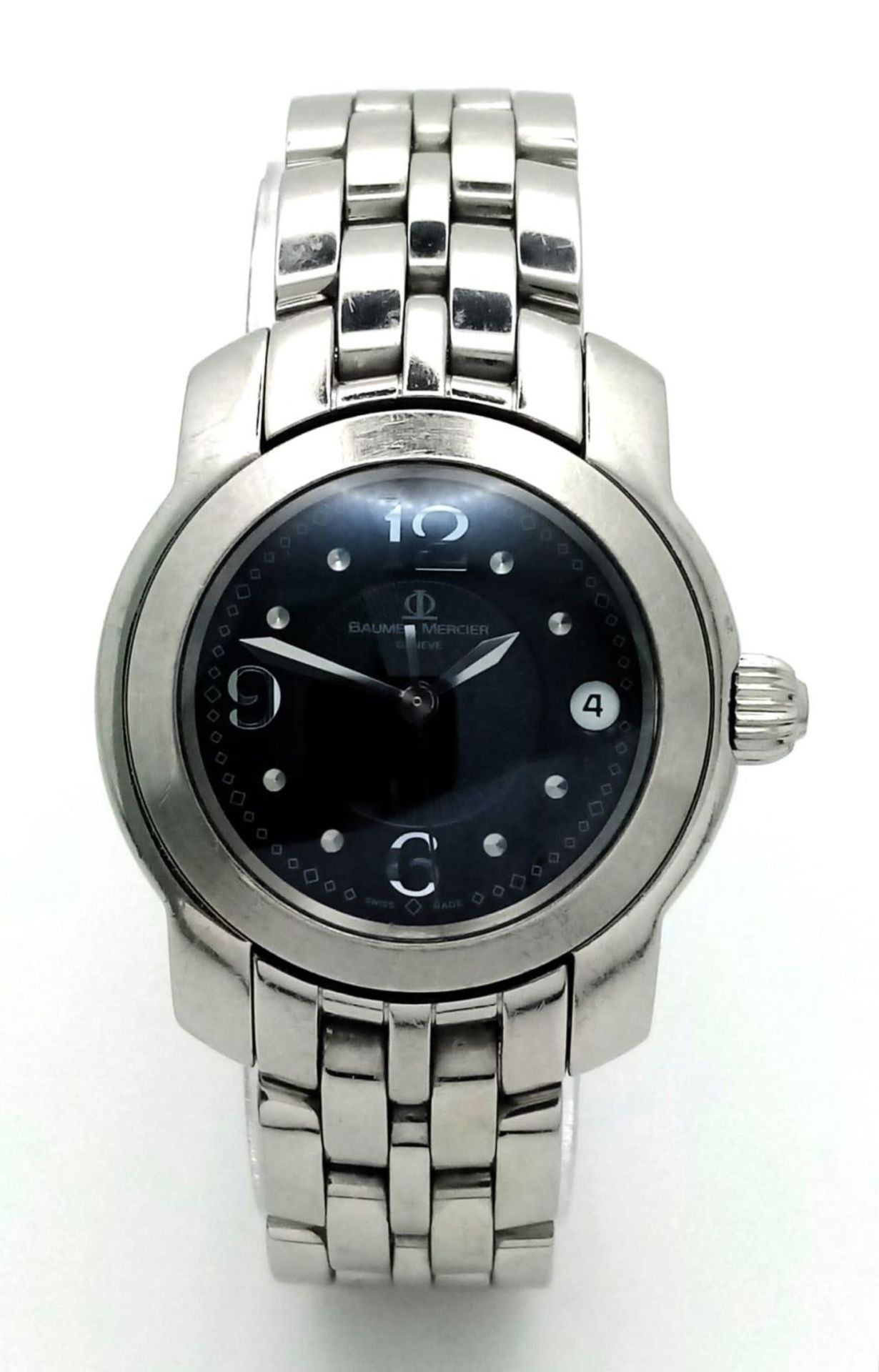 A BAUME AND MERCIER LADIES STAINLESS STEEL WRIST WATCH WITH BLACK DIAL , DATE BOX , AUTOMATIC - Bild 2 aus 8