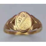 A Vintage 9K Yellow Gold Signet Ring. Size J/K. 1.2g weight.