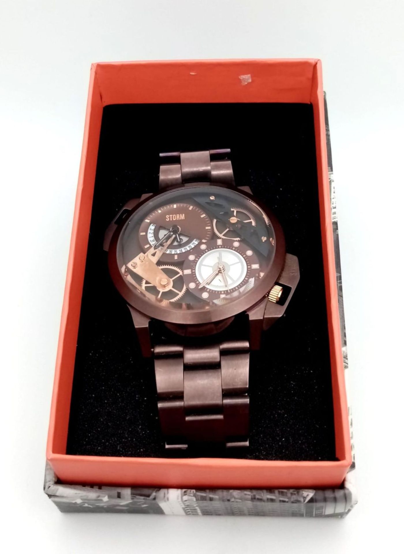 An Ex Display, Menâ€™s Dual Time Bronze Tone Quartz Watch by Storm. Replacement Batteries Fitted - Bild 7 aus 7