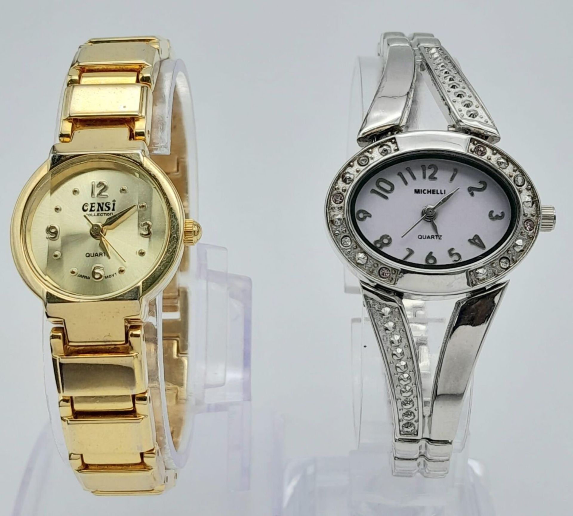 Two Unworn Ladies Dress Watches Comprising; 1) A Japanese Gold Tone Faceted Glass Quartz Watch