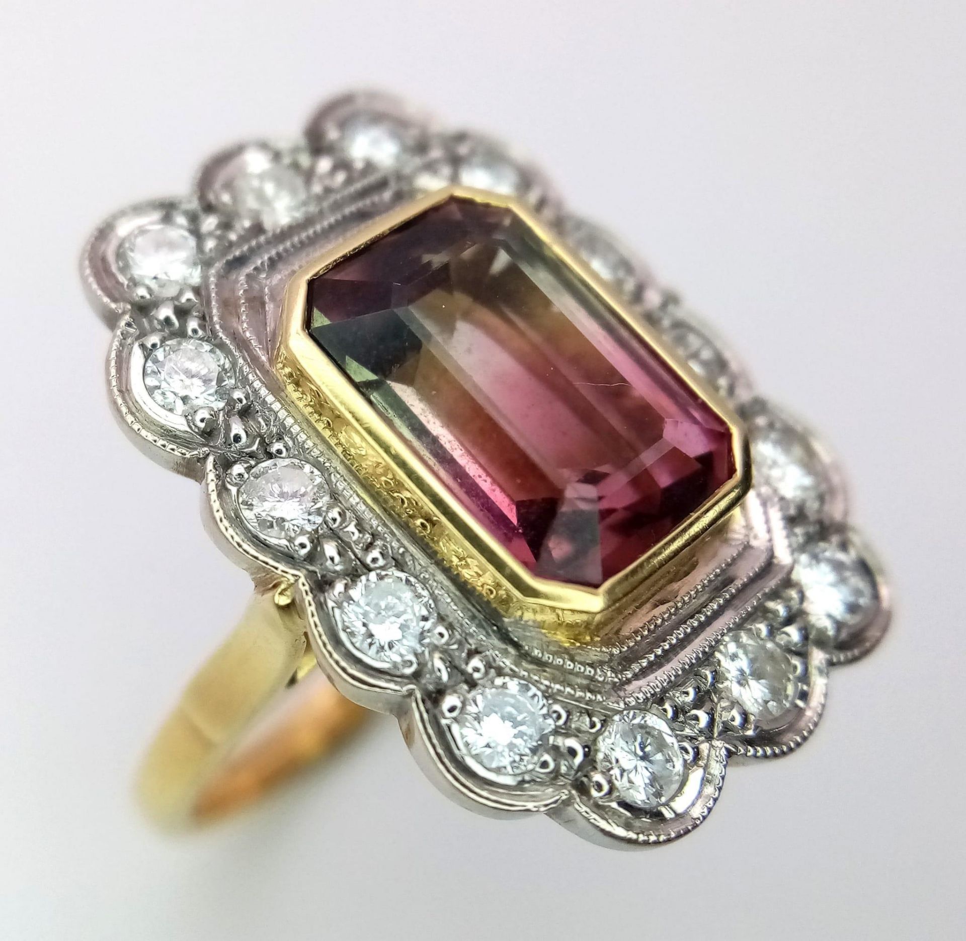 A 18K YELLOW GOLD DIAMOND AND BI COLOUR TOURMALINE CLUSTER RING 7.9G SIZE M 1/2 ref: STOCK 6765 - Image 3 of 7