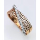 A 18K 2 COLOUR TONE RING WITH 5 ROW DIAMOND CROSSOVER BAND RING 0.45CT 3.6G SIZE L 1/2 ref: SC 1099
