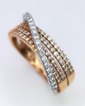 A 18K 2 COLOUR TONE RING WITH 5 ROW DIAMOND CROSSOVER BAND RING 0.45CT 3.6G SIZE L 1/2 ref: SC 1099