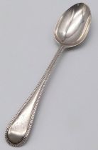 An antique Victorian sterling silver spoon. Total weight 47.35G. Total length 18cm. Please see