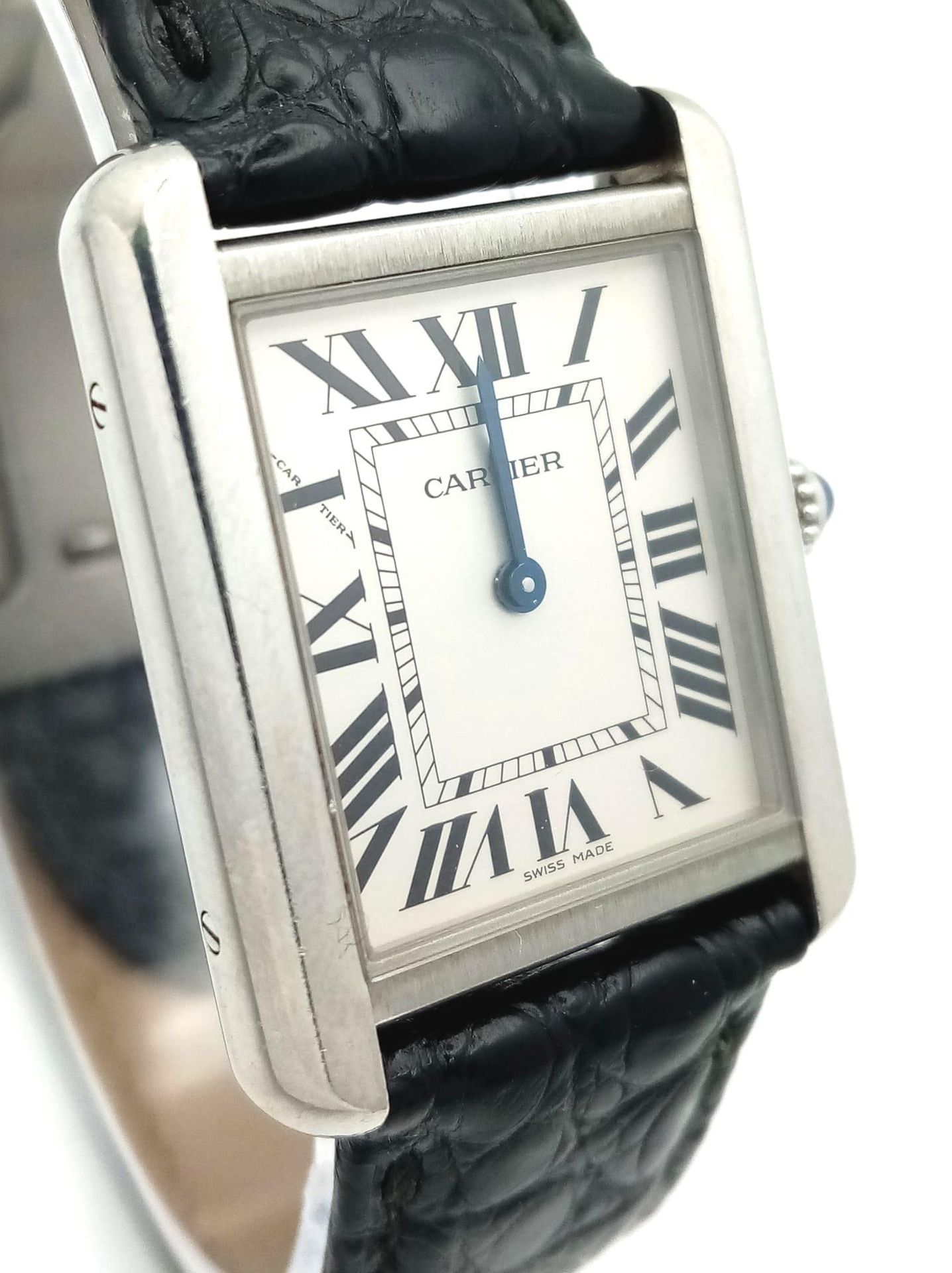 A Very Collectible Cartier 3170 Quartz Ladies Watch. Black leather strap with Cartier clasp. - Image 3 of 10