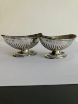 Antique Pair of Victorian SILVER SALTS DISHES. Attractive boat shape with Half Reed Corinthian