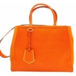 A Fendi Two Tone Orange Leather 2jours Tote Bag. Textured exterior with gold-tone hardware. Hand and
