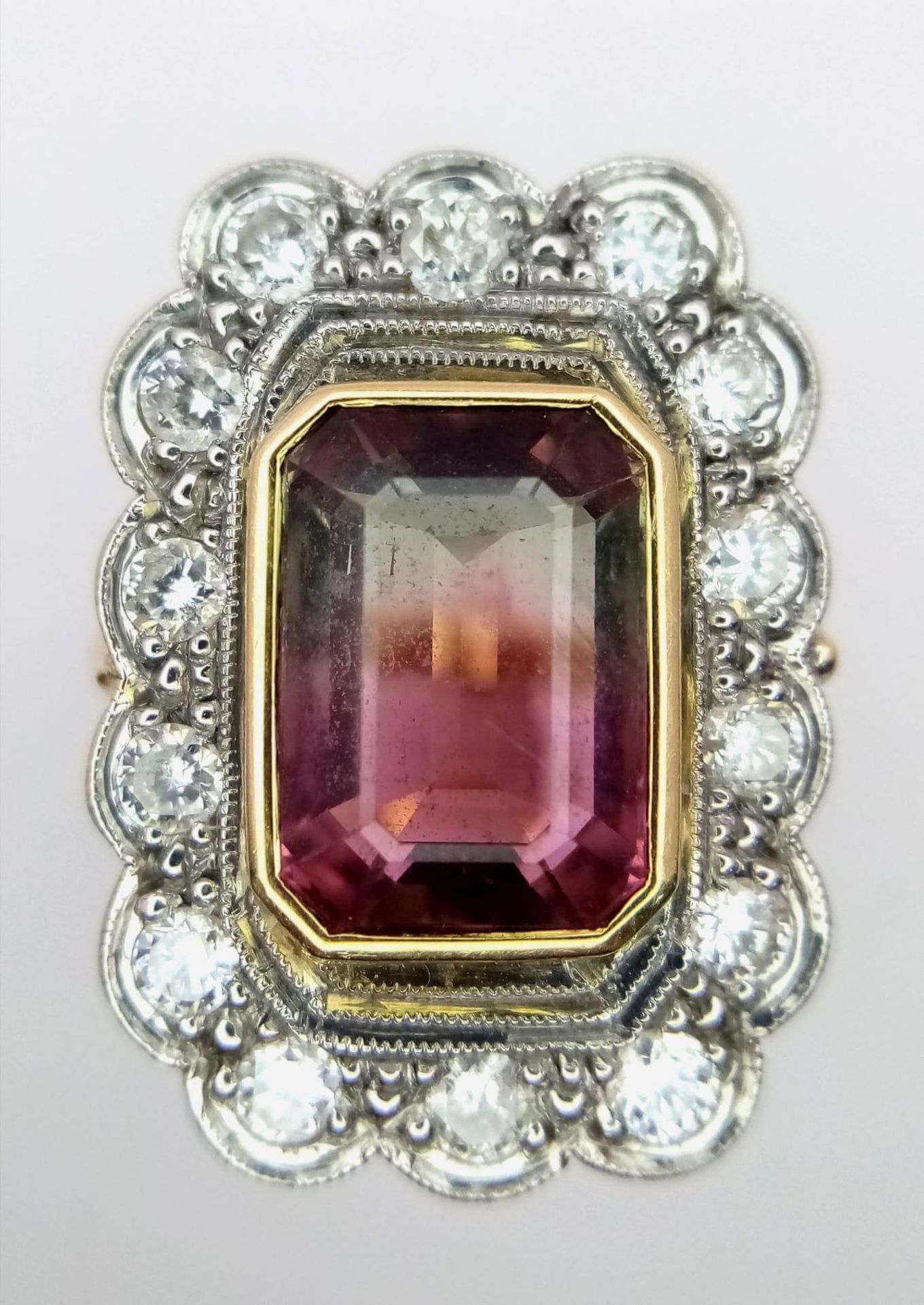 A 18K YELLOW GOLD DIAMOND AND BI COLOUR TOURMALINE CLUSTER RING 7.9G SIZE M 1/2 ref: STOCK 6765 - Image 4 of 7