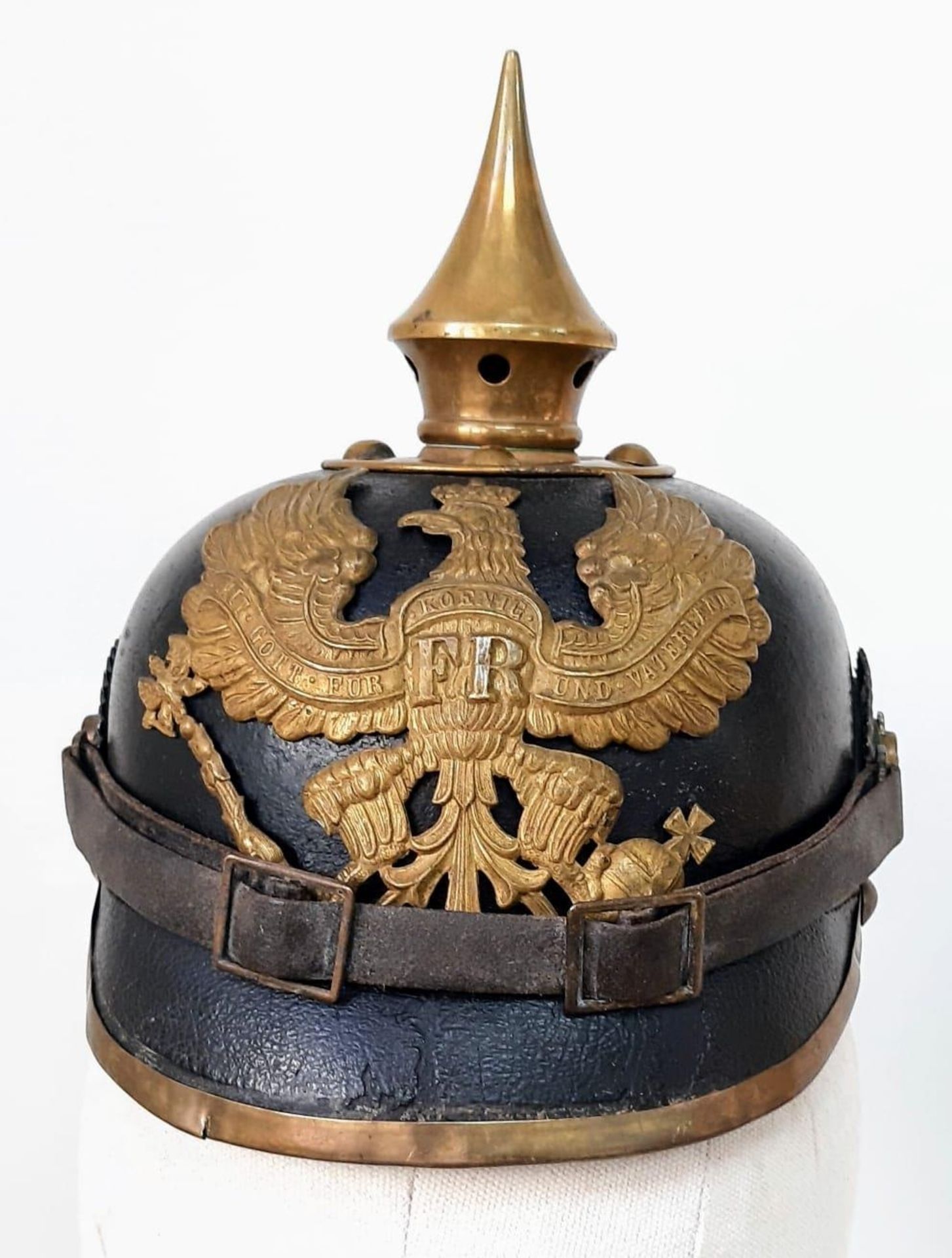A WW1 Imperial German Model 1895 Enlisted Mans/Nco’s Pickelhaube. Dated 1896 with markings to the