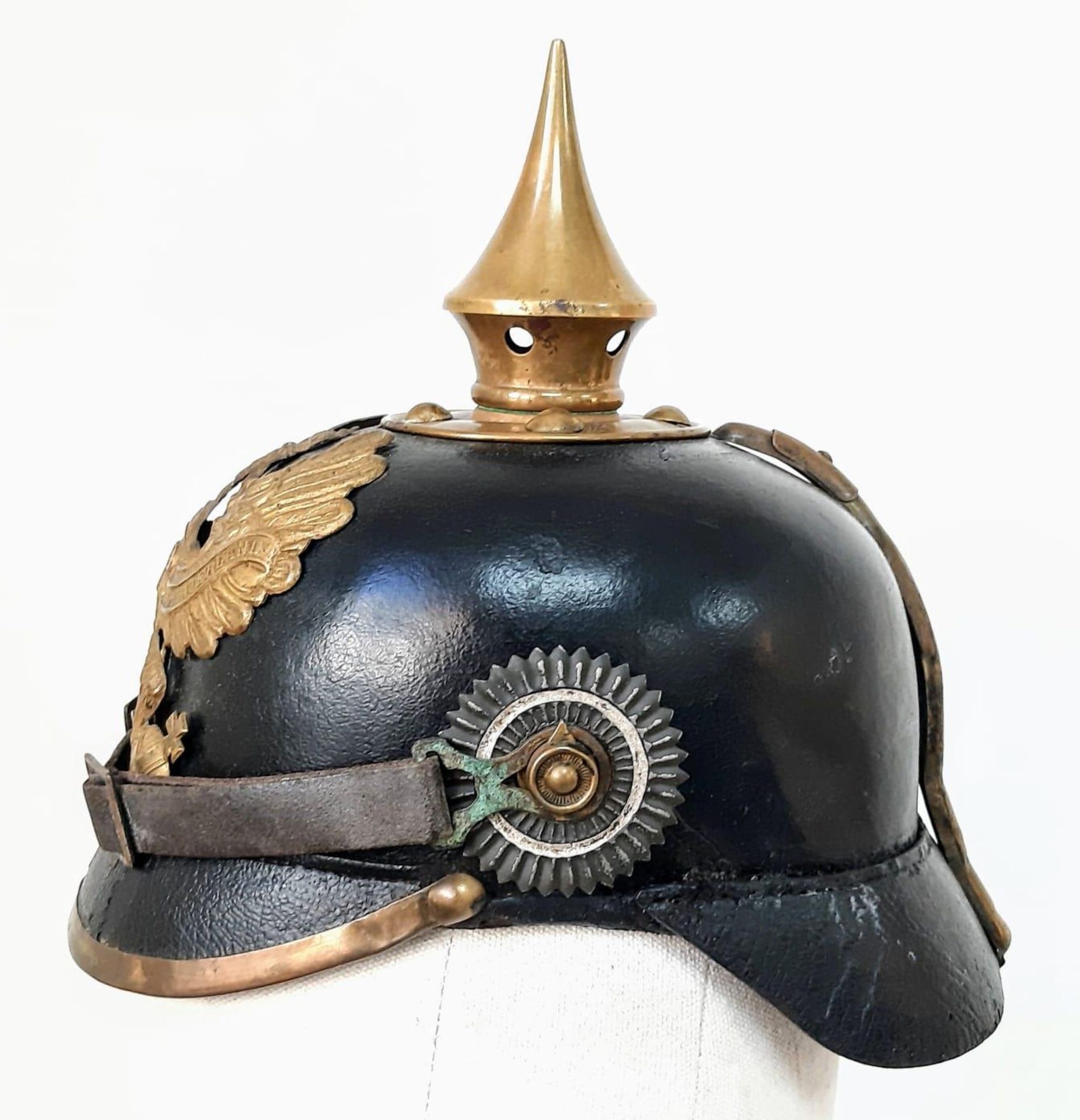 A WW1 Imperial German Model 1895 Enlisted Mans/Nco’s Pickelhaube. Dated 1896 with markings to the - Bild 2 aus 6