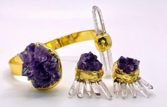 A unique set of designer jewellery, a bangle and a pair of assorted earrings consisting of natural