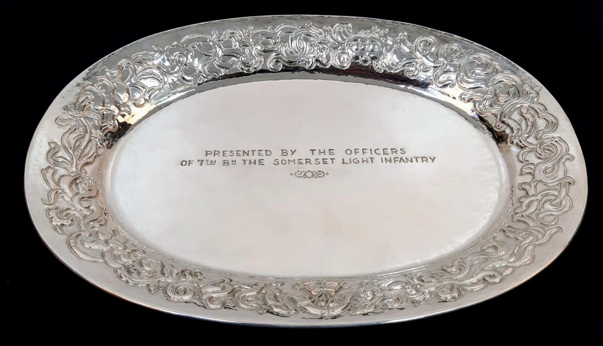 A Solid Silver (800) Decorative Serving Tray Presented by the Officers of The Somerset Light - Image 2 of 7