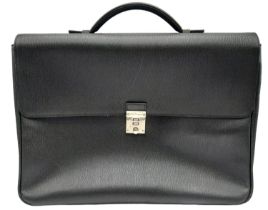 A Salvatore Ferragamo Black leather Document Bag. Textured exterior with combination lock. Textile