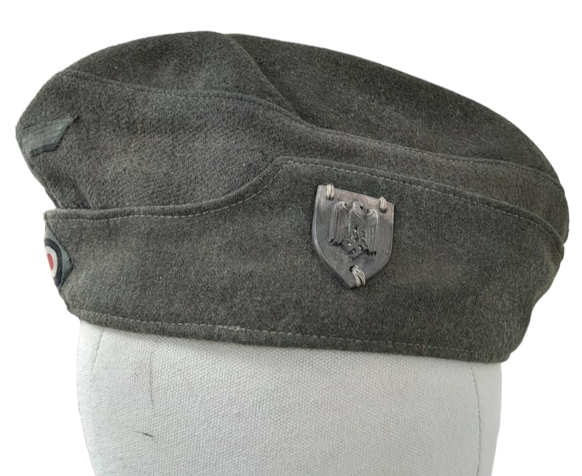 Late WW2 German Overseas Side Cap with Marksman Badge. - Image 2 of 6