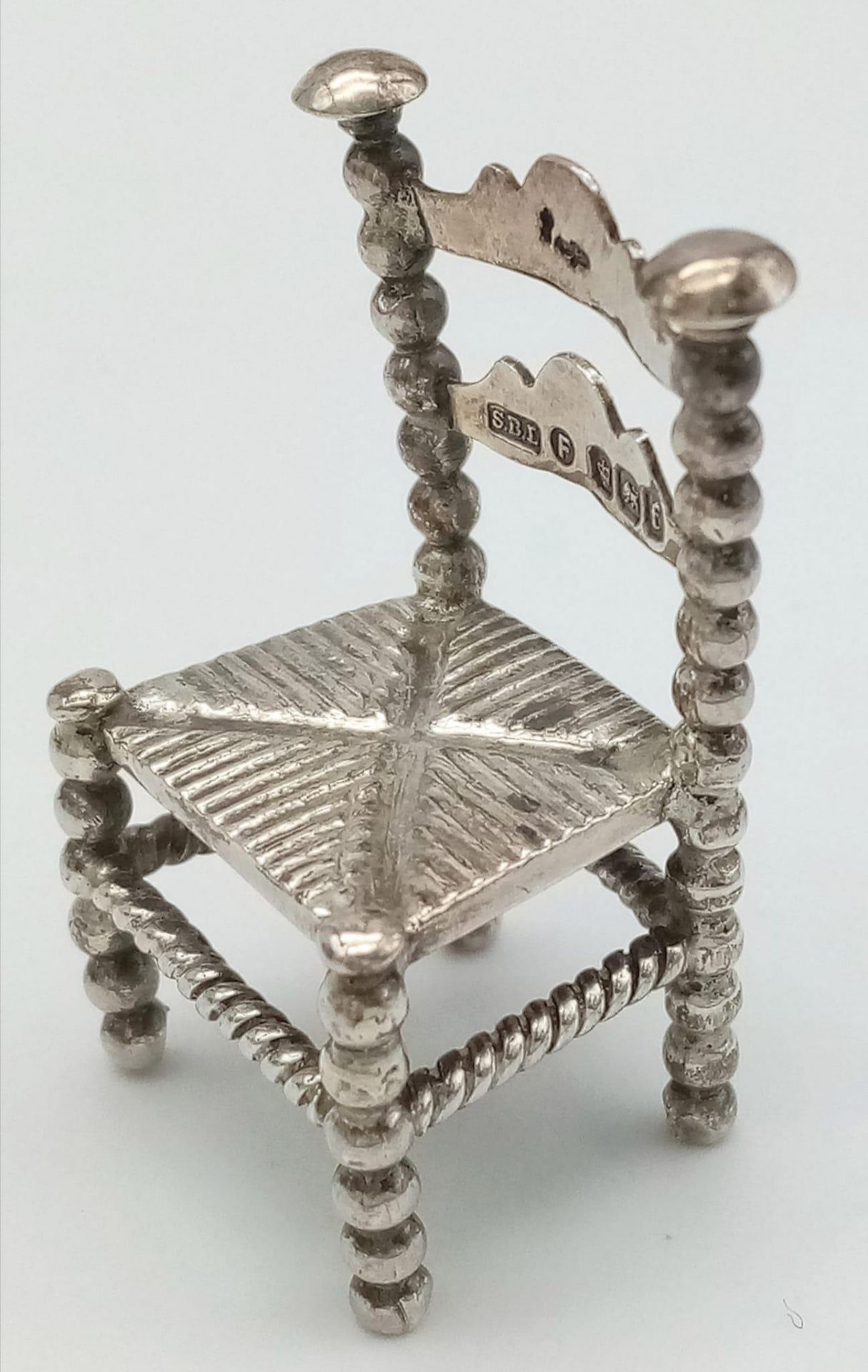 A Rare Imported Sterling Silver Miniature Chair Figure - 4cm tall. The chair has hallmarks for - Image 2 of 5