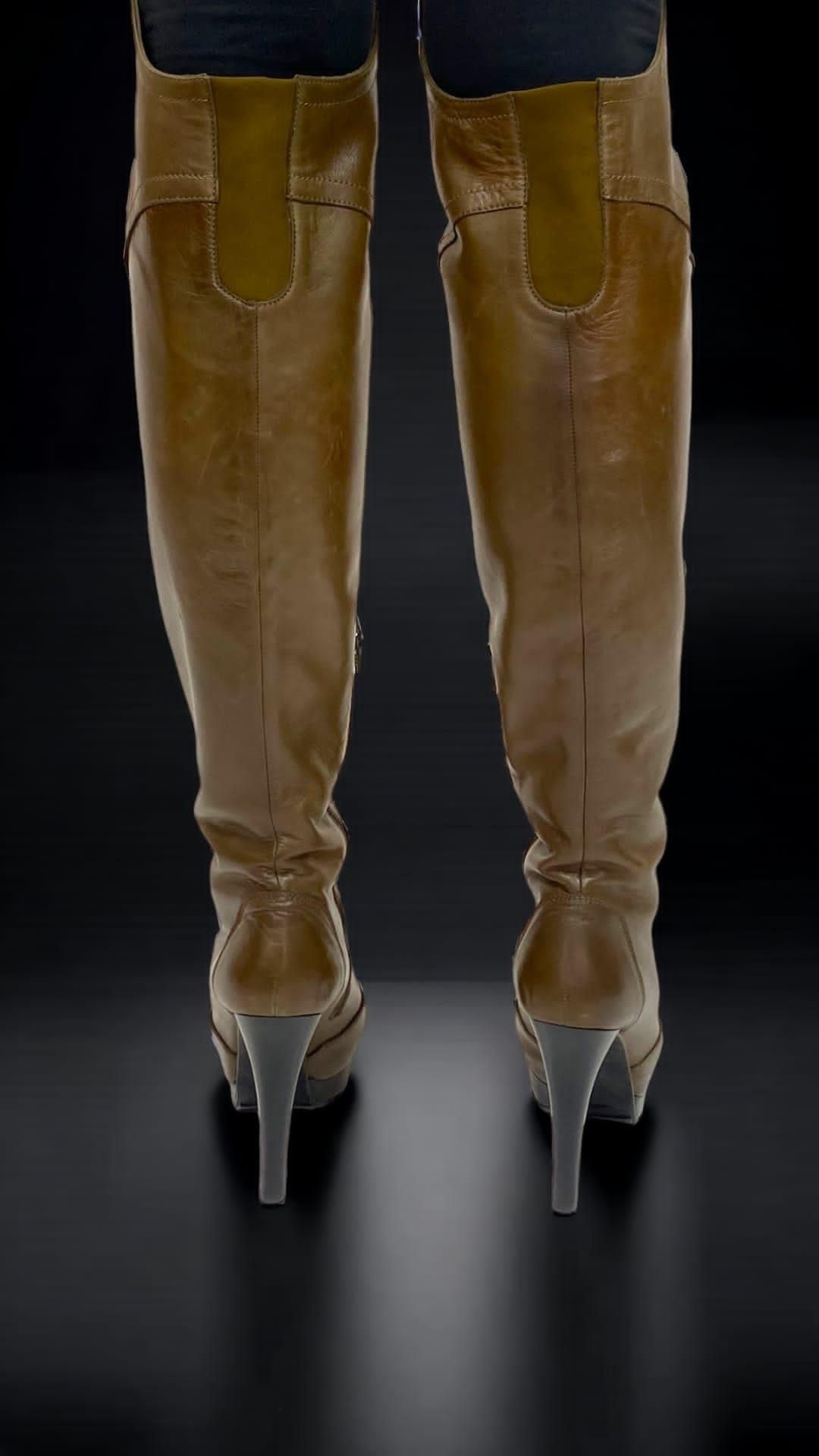 A Pair of Brown Stuart Weitzman Ultrastuart Over the Knee Boots, 2cm Platform, Heel height 12cm , US - Image 3 of 4