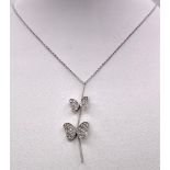 A 18K WHITE GOLD DIAMOND SET BUTTERFLY PENDANT ON CHAIN NECKLACE DESIGNED BY PASCAL 5.1G , 41.5cm