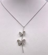 A 18K WHITE GOLD DIAMOND SET BUTTERFLY PENDANT ON CHAIN NECKLACE DESIGNED BY PASCAL 5.1G , 41.5cm