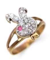 A 9K YELLOW GOLD STONE SET PLAYBOY RING 1.8G SIZE L ref: SC 1107