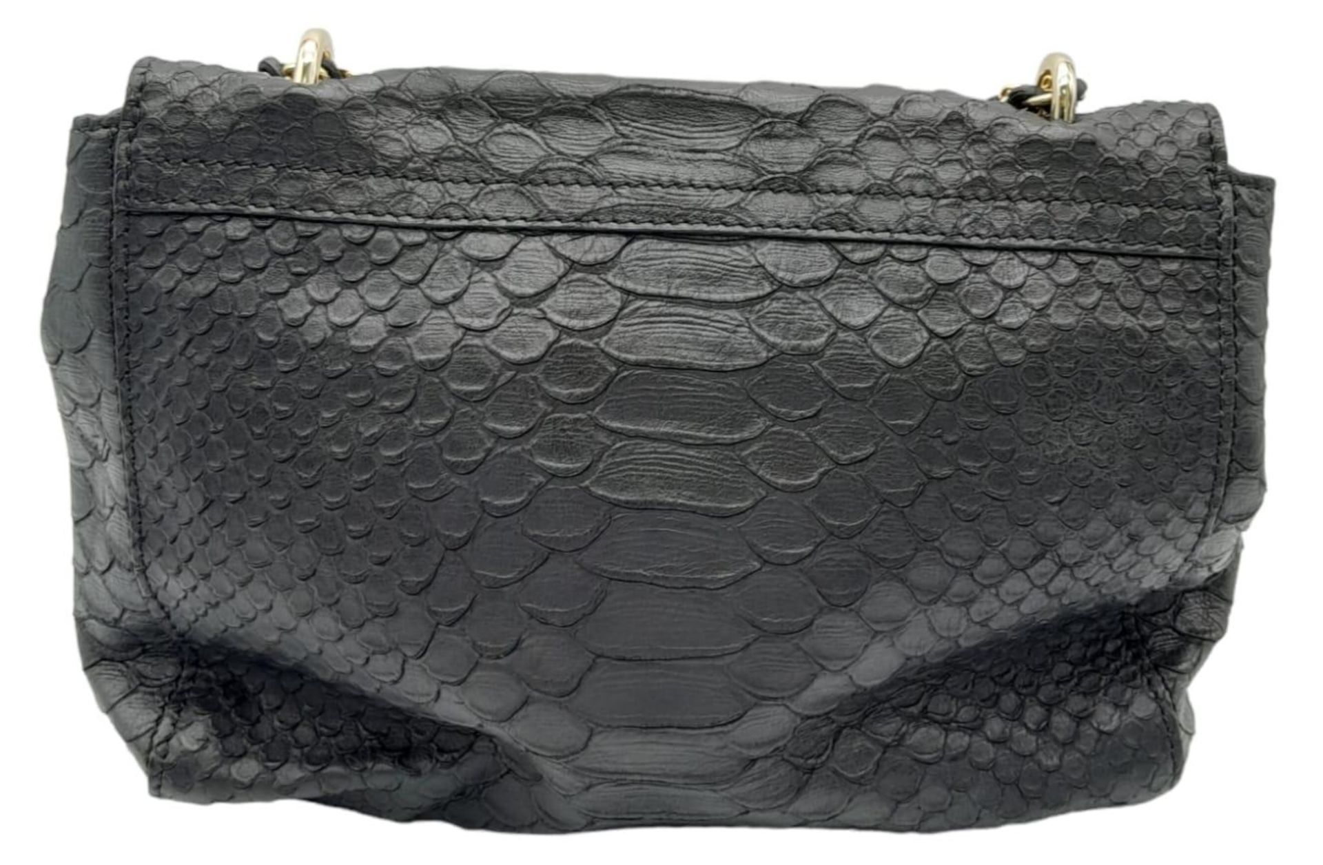 A Mulberry Black Cecily Shoulder Bag. Snakeskin exterior with gold-toned hardware, chain and leather - Image 4 of 8
