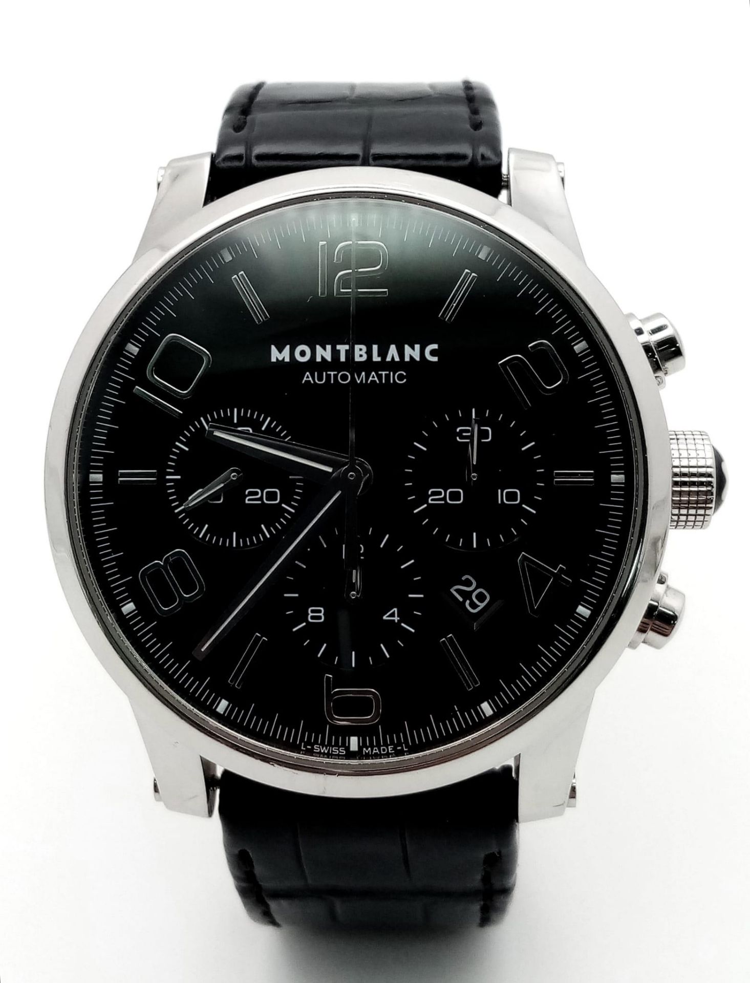 A "MONTBLANC" AUTOMATIC CHRONOGRAPH WITH 3 SUBDIALS ,STUNNING BLACK FACE , COMES WITH BOX AND - Image 3 of 8