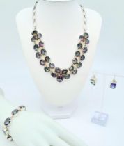 A Fabulous Suite of Handmade Mystic Quartz and Silver Jewellery - A 27 stone statement necklace -