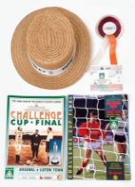 A 1988 Luton Town V Arsenal Wembley Programme, Match Ticket, Straw Hat and Rosette Plus the