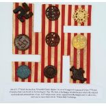 3rd Reich Archaeology Set of Winterhilf Tinnie Badges. The set of 9 badges are a portrayal of pre-