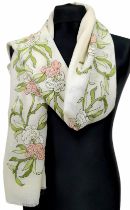 A Janavi Floral Print Cashmere Scarf. 200cm x 60cm. Comes with a dust cover. In good condition. Ref: