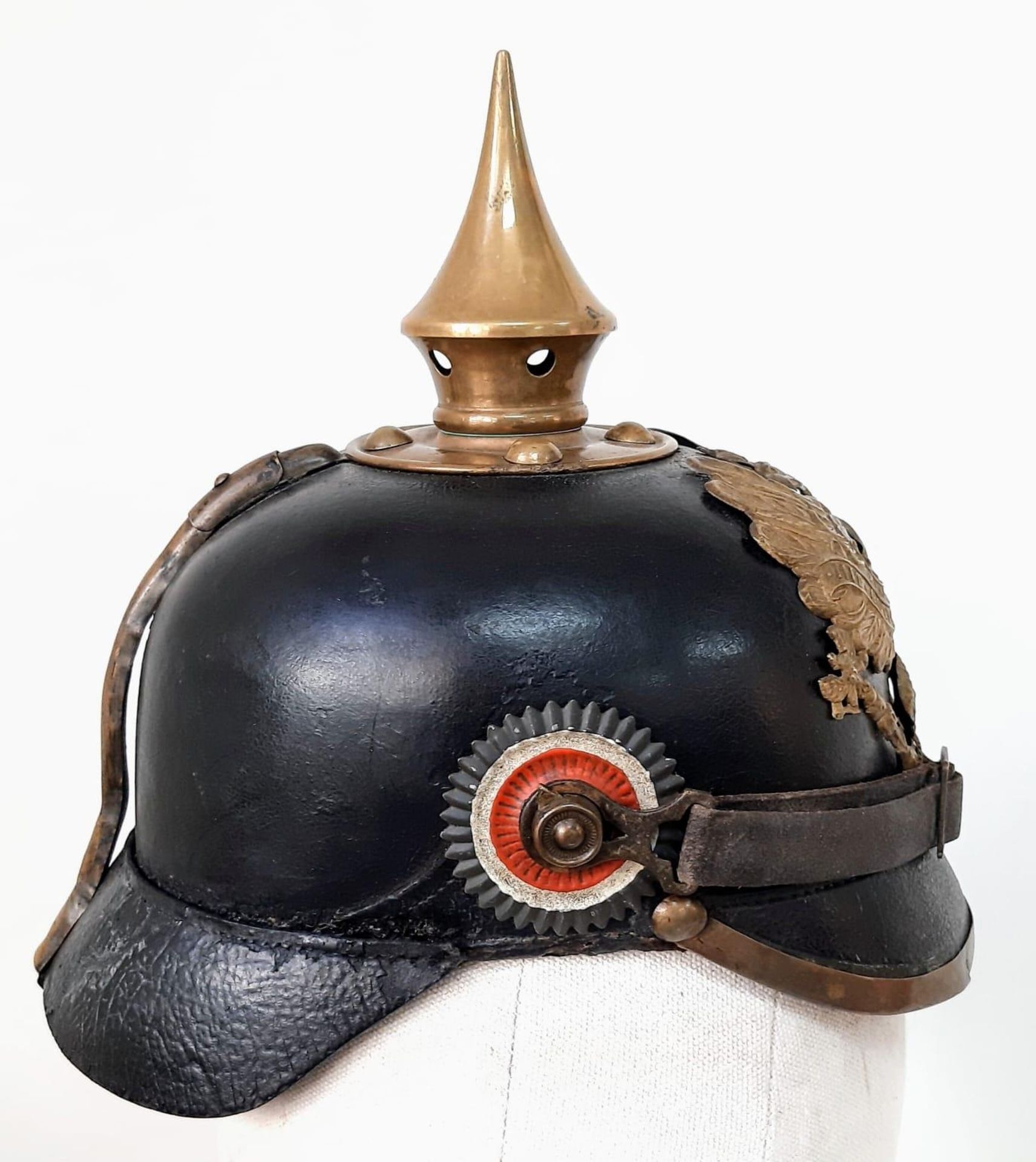 A WW1 Imperial German Model 1895 Enlisted Mans/Nco’s Pickelhaube. Dated 1896 with markings to the - Image 4 of 6