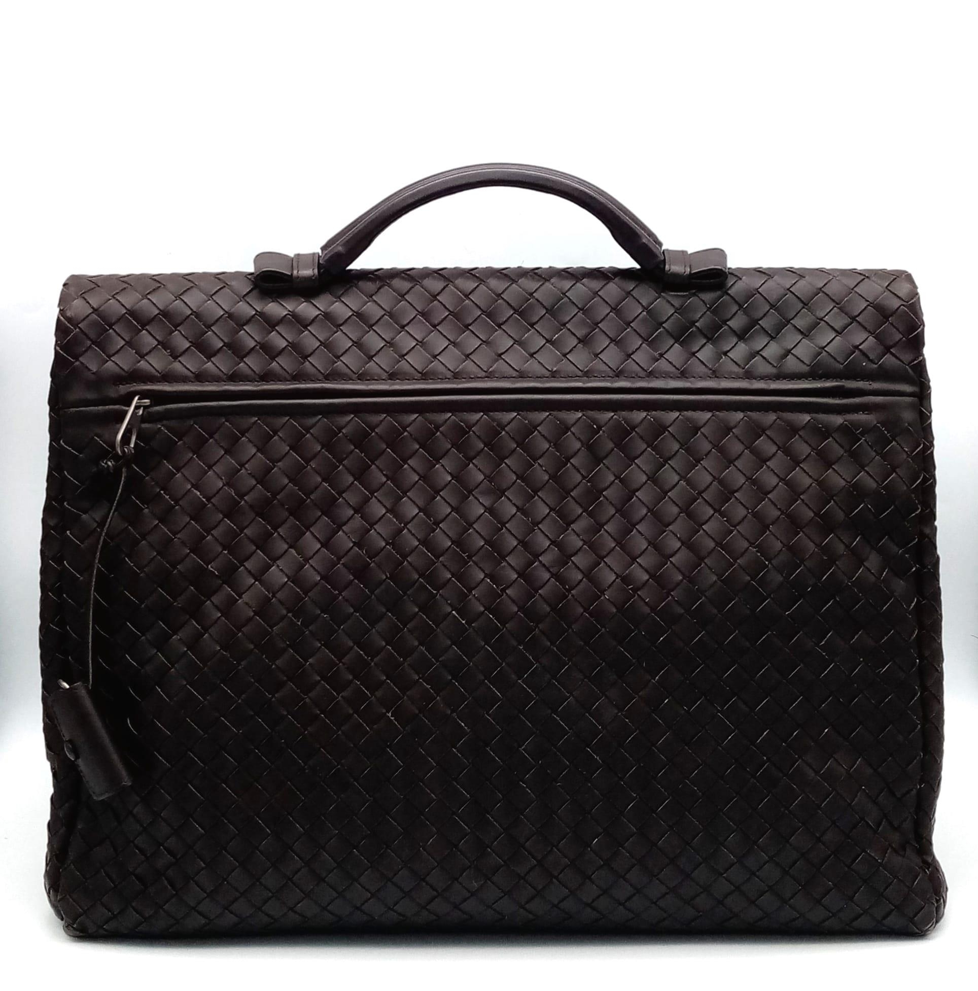 A Bottega Veneta Black Leather Briefcase. Leather intrecciato weave exterior with a large zipped - Image 2 of 7